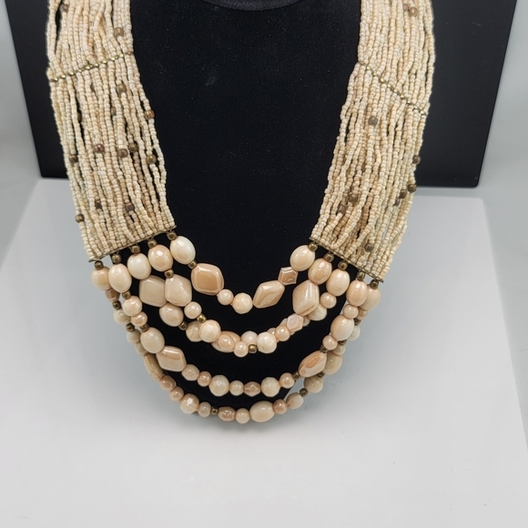 Cream beaded multi strand necklace. GUC - Picture 2 of 8